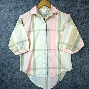 Vintage 90s Hunter's Glen Shirt Womens S/M Pastel Plaid 80s Light Academic